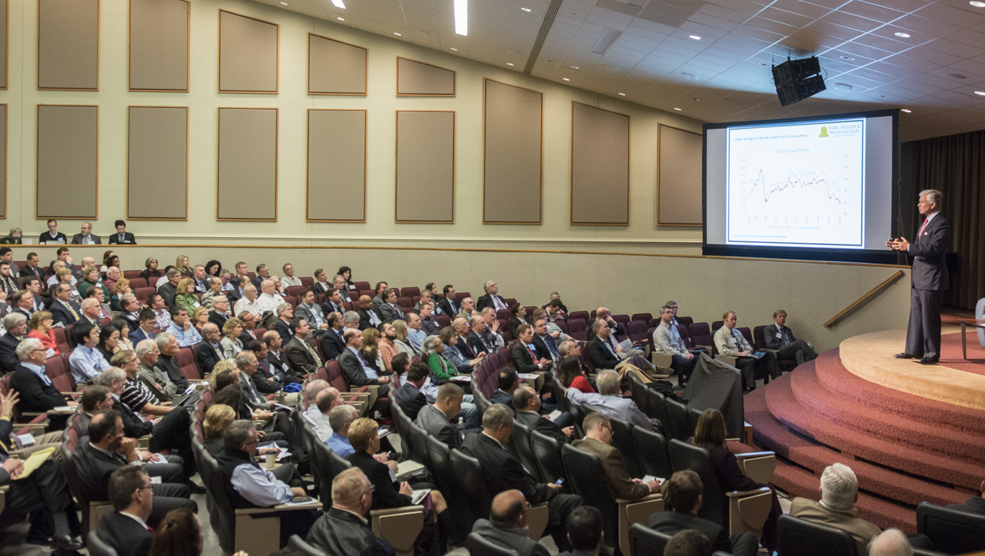 Attendees listening to a Lerner College lecture.