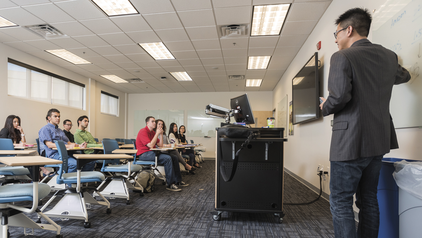 Students of the doctoral program in financial services analytics in class.