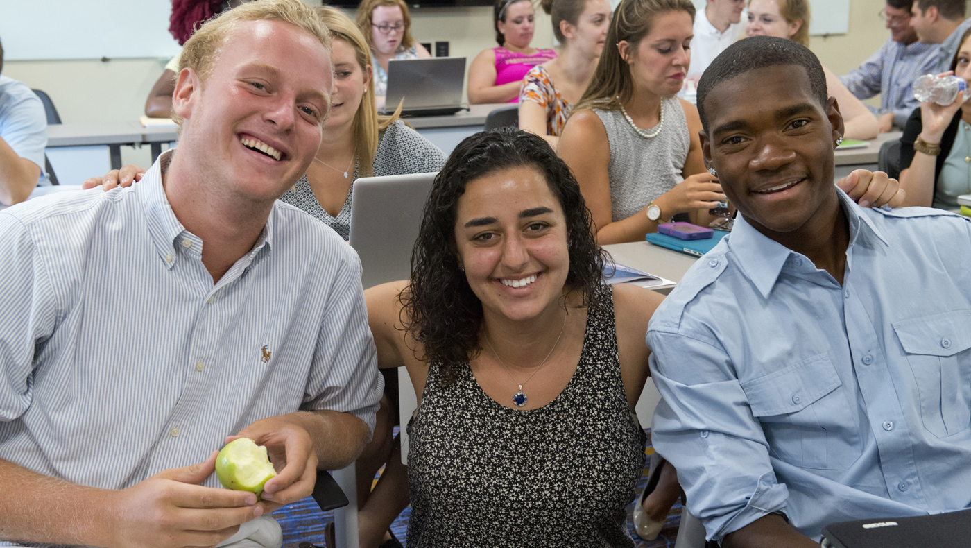 Three hospitality students in class.