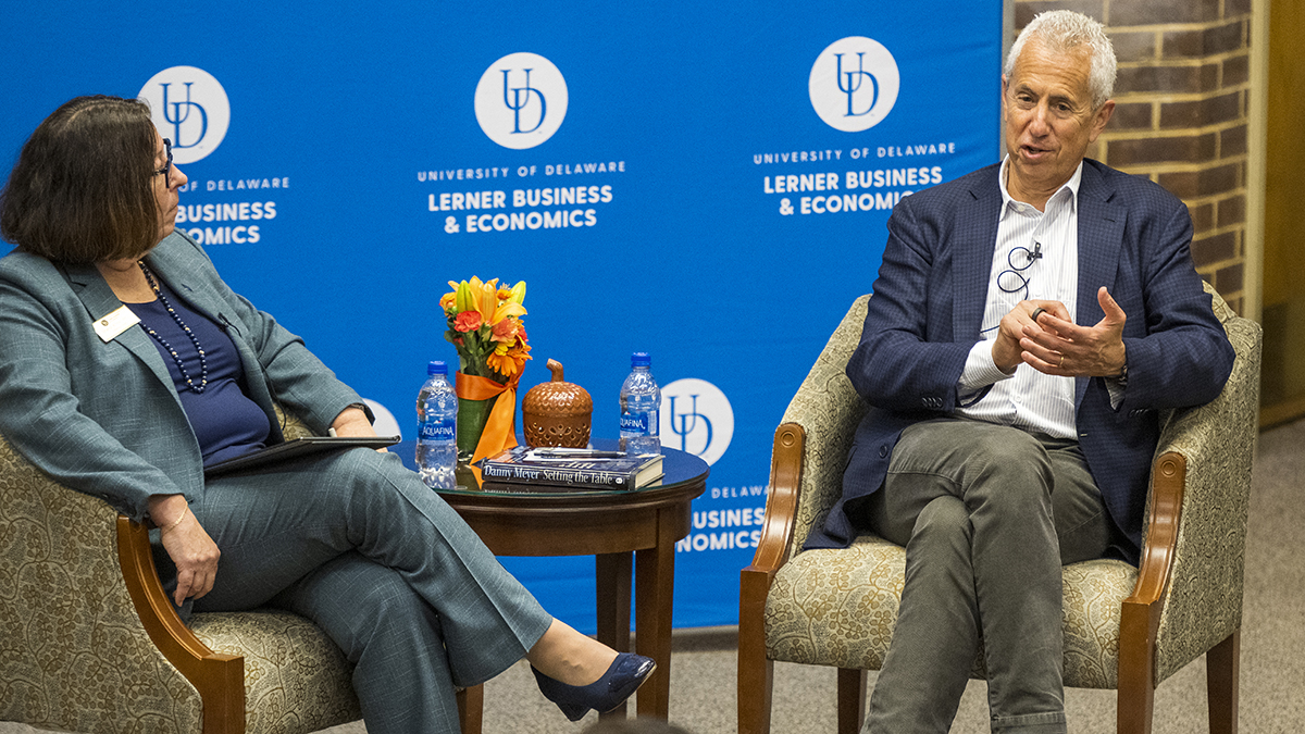 Sheryl Kline and Danny Meyer discuss enlightened hospitality at the Paul Wise Speaker Series.