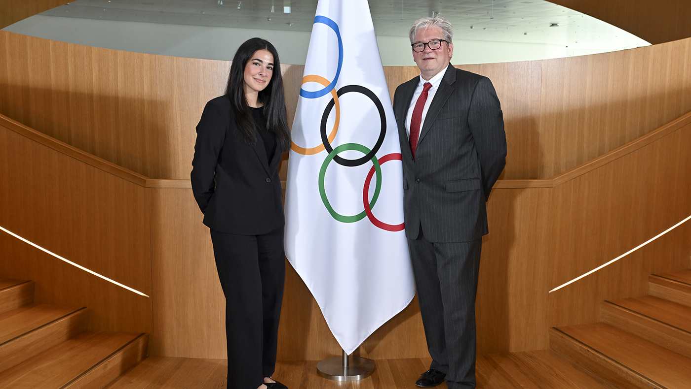 20260422_USOPC_ICECP/Moratal/ Graduation Ceremony – OH Samantha Matisoff and Dr. Matthew Robinson at IOC Headquarters in Lausanne, Switzerland.