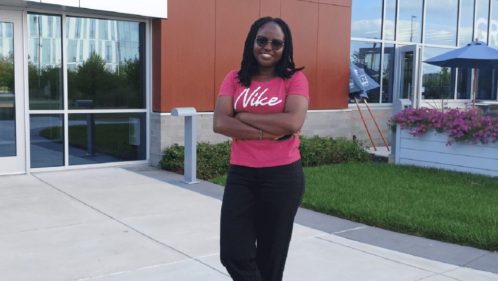 Lucy Muriithi photo outside FinTech Building.