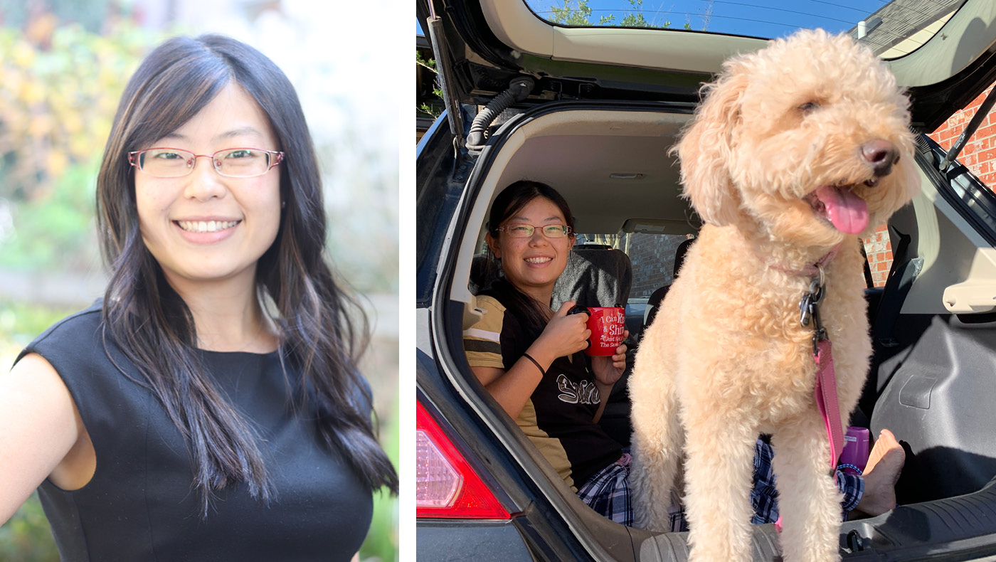 Wendy Xu and her dog collaged with a headshot of Wednqing.