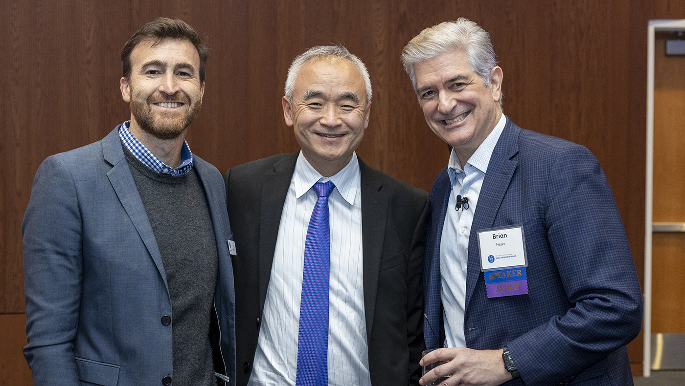 Photo of Dario Fuentes, Lerner Dean Oliver Yao and UD Alum Brian Feuer