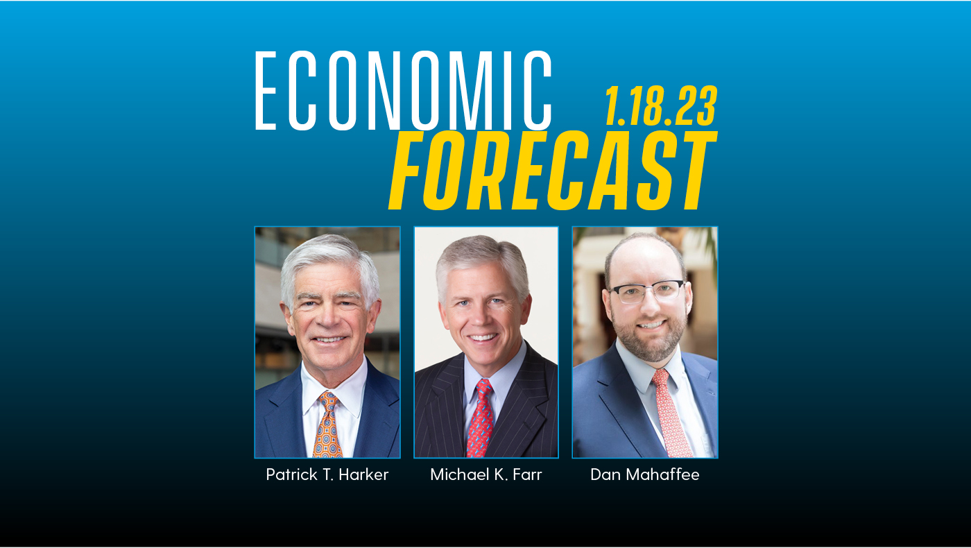 economic forecast with featured speakers Pat Harker, Michael Farr and Dan Mahaffee