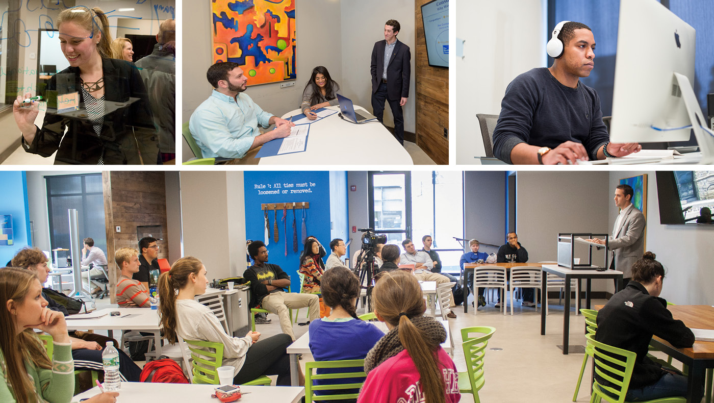 Collage of students in Horn's Venture Development Center