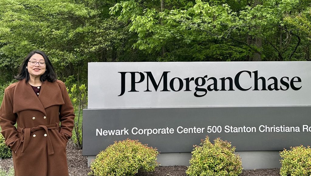 Nabila Mahbub Briste photo outside JPMorgan Chase