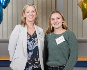 Pictured (l to r) Jeannine McMenamin SVP and business operations executive at the Bank of America to Cassidy McCormick, Class of 2025, marketing and operations management double major.